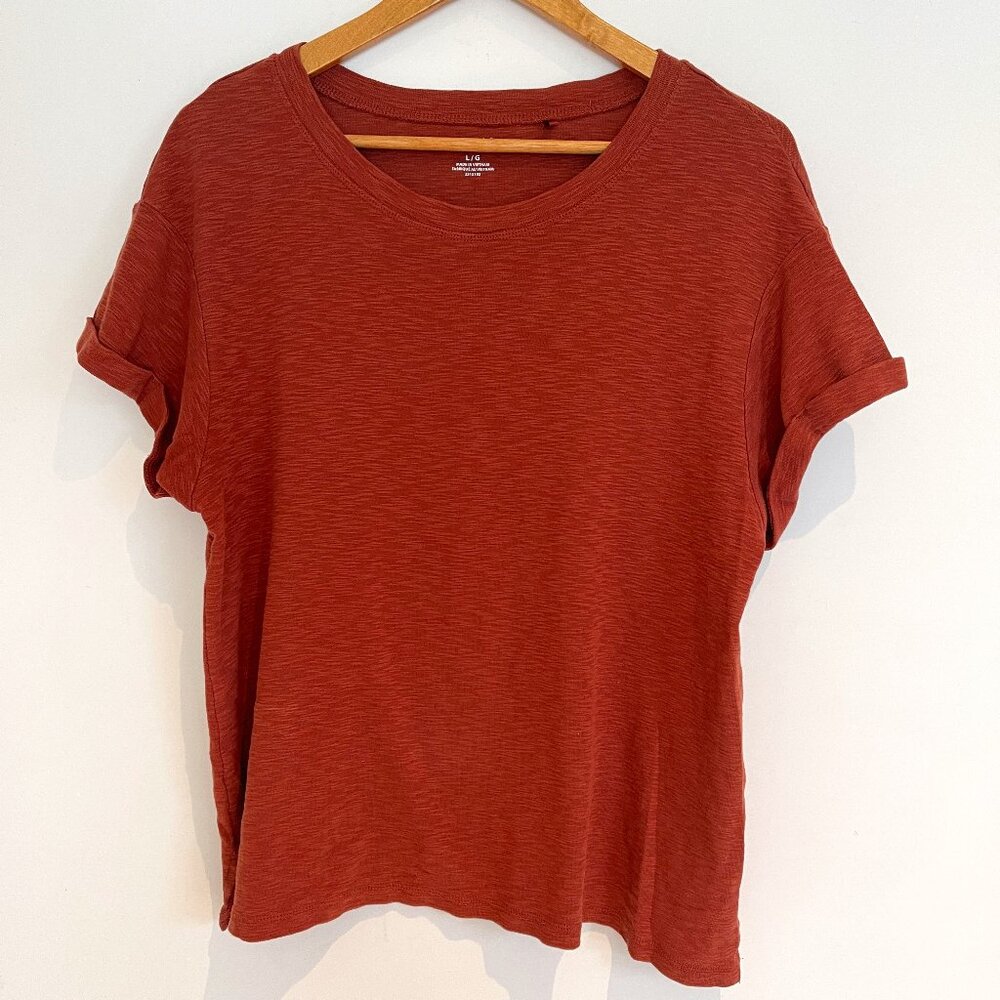 Buffalo David Bitton Women Round Neck Brown Short Sleeve Pullover T Shirt Size L